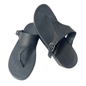 FitFlop Black Thong Leather Summer Sandals Womens Size 10 Comfort Casual Slip On
